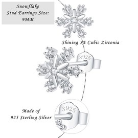 Deyanse Christmas Silver Stud Earrings for Women, 925 Sterling Silver Snowflake Stud Earrings with Cubic Zirconia, 9mm Xmas Silver Small Sleeper Cartilage Stud Earring Gift for Christmas with Gift Box