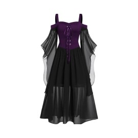 Women's Gothic Punk Style Off-the-shoulder Butterfly Sleeve Easter Cosplay Party DressColor: Firebrick, Size: 3 XL