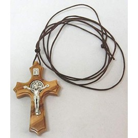 GTBITALY 10.023.90 Lac Necklace Cross of Saint Benedict Olive Wood with Lacing 5 cm