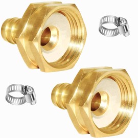 Joywayus 2Pcs 1/2" Barb x 3/4" Female GHT Thread Swivel Hex Brass Garden Water Hose Pipe Connector Copper Fitting with Stainless Clamp House/Boat/Lawn/Power Wash/Irrigation