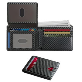 Maslasee Wallets for Men UK, The Perfect Minimalist Mens Wallets & Gifts for Men. RFID Blocking Bifold Credit Card Holder with 2 Id Windows, Carbon Fiber Black