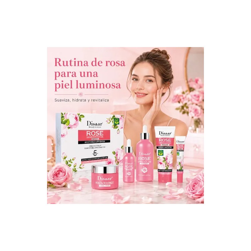 Crema Extracto Rosas. Ceramidas, Arrugas, Hidratante, 5 Pzs