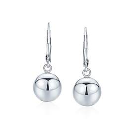 Simple Basic Dangling Lever back Round Bead Ball Drop Earrings For Women .925 Sterling Silver 10MM