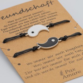 Pax Amare Friendship Bracelets for 2 with Hearts, Yin Yang, Butterfly - Gluck BFF Bracelet for Girls & Women, Large