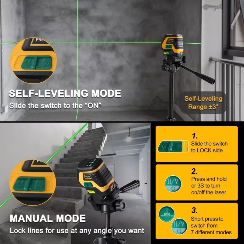 PREXISO NEW 100Ft Rechargeable Self Leveling Laser Level Point Cross