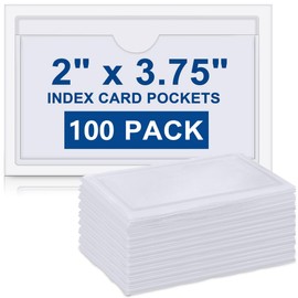 Outus 100 Pcs 4.1 x 2.5 Inch Clear Self Adhesive Pockets - Bin Labels for Storage Bins, Pocket Label Sleeves, Plastic Index Card Holder with Top Open for Organizing Bins Box Drawer