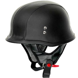 Outlaw T99 German Style Motorcycle Half Helmet for Men & Women DOT Approved - Adult Unisex Skull Cap for Bike Scooter Moped (Black Leather (X-Large))