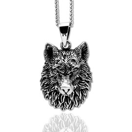 Viking Fenrir Wolf Head Pendant Necklace, Norse, Spiritual, Wicca, Magic, Free Engraving,Solid 925 Sterling Silver,Quality -KimnKim F8-2
