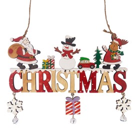 CHEERYMAGIC Wooden Christmas Decorations, Wooden Merry Christmas Hanging Sign Christmas Plaque Sign Door Hanging Sign with Bells Christmas Ornaments Indoor Outdoor Xmas Decor A6-ZMDLDGJ