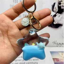 KUPOOL Pentagram Whale Quicksand Keychain Creative Liquid Floating Ocean Animal Key Chain Car Key Bag Pendant Keyring Gifts