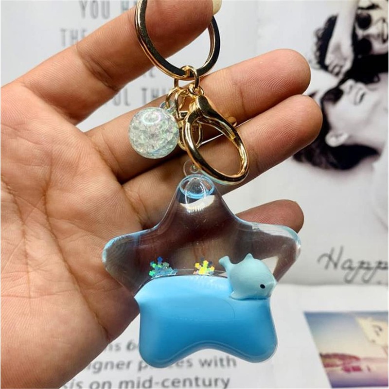 KUPOOL Pentagram Whale Quicksand Keychain Creative Liquid Floating Ocean Animal