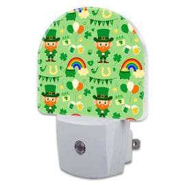 St. Patrick's Day Cute Pattern Night Light for Kids,Green Shamrock Leprechaun Rainbow Night Light Plug in with Dusk to Dawn Sensor, 0.5w Energy Saving Sleep Friendly Nightlight for Kitchen Bedroom