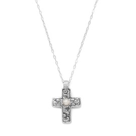 IVY & BAUBLE Oxidized Sterling Silver Reversible Cross Charm with Cultured Freshwater Pearl Pendant Necklace, 18”