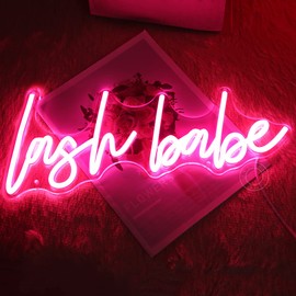 SYLHOME Pink Lash Babe Neon Light Sign Lash Beauty Salon Gorgeous Lady Girls Bedroom Game Room Wall Decor Sign for Party Birthday Christmas Gifts USB 5V 15.8"X6.5"