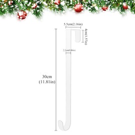 CHEERYMAGIC Christmas Metal Wreath Hanger, 31 x 2.5cm White Christmas Wreath Door Hanger Over Door Wreath Hook Holder for Christmas Home Office Wall Wedding Wreath Display A7HHGG (White)