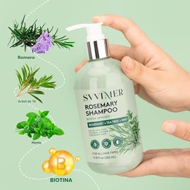Svvimer Champú para Engrosar el Cabello de Romero: Fórmula Espesante y Fortalecedora para Hombres y Mujeres - Champú Voluminizador con Aceite de Árbol