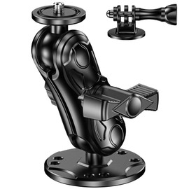 VAZESWIN Aluminum Alloy Camera Mount with 1/4" Thread Tripod Adapter for Gopro Insta360 DJI Action Camera, 360° Rotation Adjustable 1" Ball Mount with AMPS Hole Round Base, for Car Dashboard Boat Wall