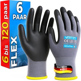 MK-Glove Men's Work Gloves Made of Nylon Knitted Fabric (6 Pairs) - Precise and Comfortable Protective Gloves - Robust Assembly Gloves Made of Breathable Knitted Fabric - Grey - 9-L