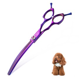 JASON 7.5" Dog Grooming Scissors - Professional Curved Thinning Shears for Grooming, Japanese 440C Stainless Steel Blender Shears with Diamond Adjustable Screw (65 Teeth, Purple)