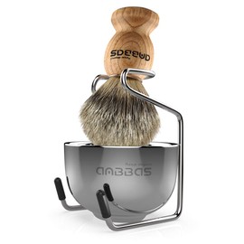 Easy Raku® Beard Brush Shaving Brush Set of 3 Pure Bagger Hair Shaving Brush Stainless Steel Razor Stand Stainless Steel Shaving Soap Bowl Shaving Foaming Facial Cleansing Brush for Men Black