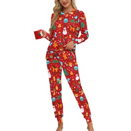 KFUBUO Christmas Pajamas Set for Women 2 Piece Long Sleeve Lounge Sets Girls' sleepwear wiht Pockets, Red Christmas Dream, Large