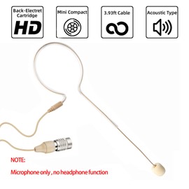 Sujeetec Headset Headworn Microphone - Hirose 4 Pin Plug Head Microphone for Audio Technica Wireless System & Bodypack Transmitter – Beige Single Earhook Omnidirectional Headset Head Mic