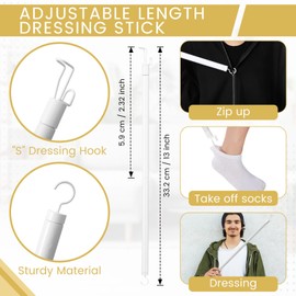 Domensi 6 Pcs Total Hip Kit with Leg Lifter Hip Back Knee Replacement Recovery Aid for Seniors Pregnant 32'' Foldable Grabber Sock Assist Device No Bending Shoe Horn Dressing Stick Bath Sponge(Pink)