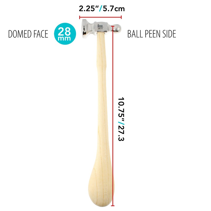 The Beadsmith Two-Sided Chasing Hammer - 10.75 Inches Wooden Handle,