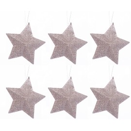 Pack of 6-8cm 3D Glitter Star Baubles Christmas Tree Decorations (Rose Gold)
