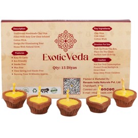 Handcrafted PUJAN Clay Diya Set of 15 - Eco-Friendly Homemade Diya with Premium Cow Ghee Wick for Spiritual Rituals, and Religious Ceremonies, Meditation.