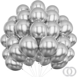 PatiCool Metallic Silver Balloons - 12 inch 100pcs Latex - Chrome Silver Balloons with 2 Ribbons, Silver Metallic Balloons for Birthday Party, Graduations, Wedding, Baby Shower Decorations
