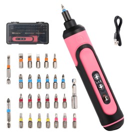 Electric Screwdriver Rechargeable, 4V Cordless Screwdriver,With 3 gear torque adjustment and 26 Bits, Extension Rod, USB Charging Cable in Carrying Case, Suitable for furniture or appliance repair