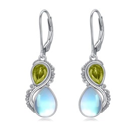 Moonstone Earrings 925 Sterling Silver Vintage Dangle Drop Leverback Earrings with Peridot Green August Birthstone Jewelry Gifts for Women