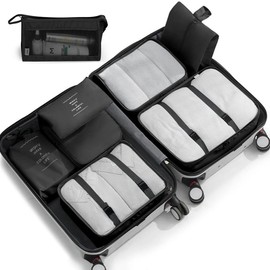 8 Piece Packing Cubes for Suitcases,Packing Cubes with Shoe Bag, Cosmetics Bag, Clothing Bag, Accessories Bags Packing Cubes for Travel Luggage Organizer Women Men - Color: Black