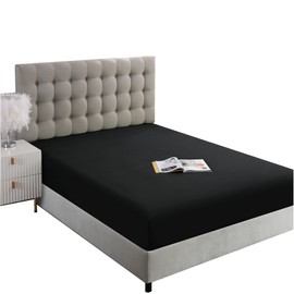 Ghooss Full Size Fitted Sheet,Hotel Quality Bedding Fitted Sheet Deep Pocket up to 14 Inch,Wrinkle and Fade Resistant,1 Piece,Black