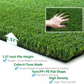 Petgrow Luxurious Artificial Grass Realistic Turf 1 X 34 Feet,1.57 Inch Pile Height Ultrathick Indoor/Outdoor Dog Fake Faux Grass,Synthetic Grass Rug Garden Landscape Patio,Drainage Holes