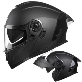 Crown Racing Modular Motorcycle Helmet with Flip-Up Design, Matte Black, Dual Visor DOT Approve Helmets