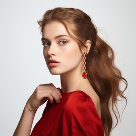 Vintage Red Rhinestone Statement Long Dangle Earrings,Wedding Bridal Elegant Crystal Chandelier Teardrop Earrings Costume Jewelry for Prom Party