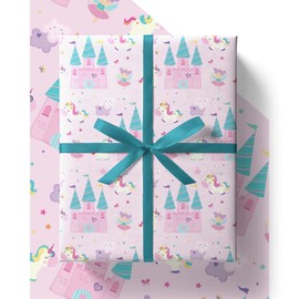 4 x Unicorn Wrapping Paper - HUGE 84cm x 60cm Premium Eco Kids Birthday Gift Wrap for Girls in Pink (4 Sheets & 4 Tags)