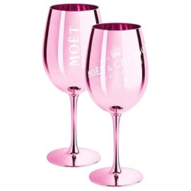 2 x Moet & Chandon Champagne Glass Rose (Limited Edition) Ibiza Imperial Glass Pink Champagne Glass Rose Glasses + Coasters (Pack of 2)