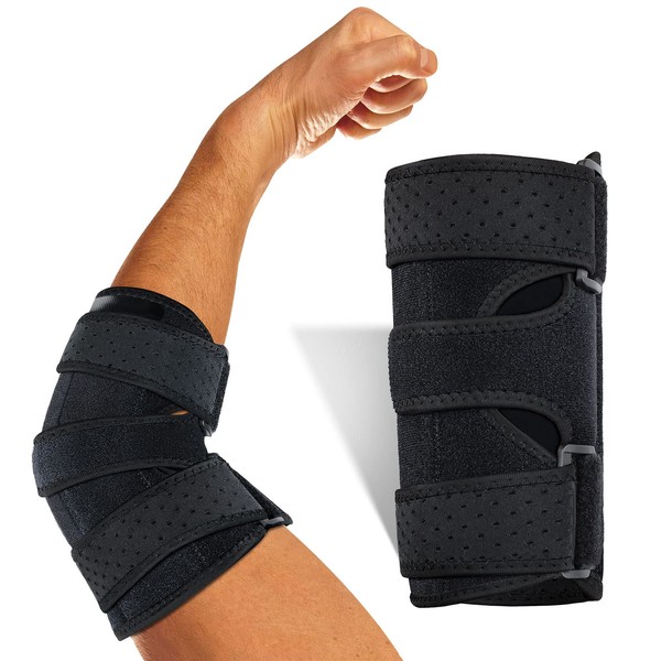 Elbow Brace, Elbow Splint for Pain Relief, Adjustable Stabilizer with 2 Removable Metal Splints for Cubital Tunnel Syndrome, Ulnar Nerve entrapment and Tendonitis Arm Straightener, Fit Men ＆ Women