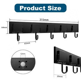 ZDDGNN Magnetic Hook Black with 5 Hooks Punch-Free Magnetic Hooks Hook Magnets Black Neodymium for Kitchen, Living Room, Garage, Office, Camping etc. Multifunctional Magnetic Hooks (Black)