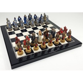Medieval Times King Arthur Chess Set with 15" High Gloss Black & White Board