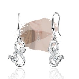 Sterling Silver Mouse Earrings for Teens Women - Cubic Zirconia Cute Animal Mouse Dangling Earrings Hypoallergenic Lightweight Love Heart Infinity Dangle Earring Dainty Gift for Daughter Granddaughter