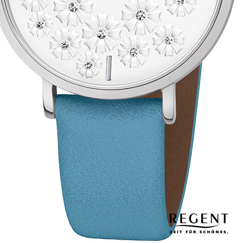 REGENT Ladies Watch 36 mm with Flower Design Dial Silver/Turquoise
