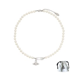 Lucrece Planet Orb Pin Sparking Rhinestone Drop Necklace Earrings Set for Women Girlfriend Birthday Anniversary Jewellery Gift Silver Gold Necklace Earrings Set (Silver Pearl Necklace)