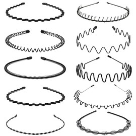 HUAZONTOM Men's Hair Band, For Cleansing, Hair Clip, Women's, Cute, Painless, Stylish, Men's Fashion, Hair Band, Black, For Rooms, Corrugated, Simple, Coil Headband, Wire, Headband, Slim, Anti-Slip,