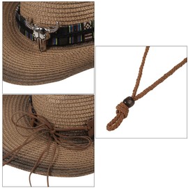 Shapeable Straw Cowboy Hat Wide Brim Western Cowgirl Cap Packable UPF 50+ Beach Sun Hat for Men Women Coffee Black
