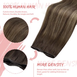 Fshine Genius Weft Hair Extensions Brown Balayage Human Hair Sew in Hair Extensions Dark Brown to Light Brown and Medium Brown Genius Weft Real Hair Extensions Full Head 60 Grams 24 inch