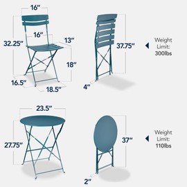 Best Choice Products 3-Piece Bistro Set, Space Saving Folding Design, Solid Steel, Outdoor Patio Furniture Set w/ 2 Chairs, Bistro Table - Peacock Blue